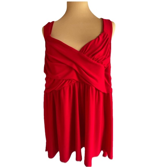 torrid Tops - Torrid Top Womens 3X Cherry Red Cross Back Romantic Going Out Tank Draped Y2K